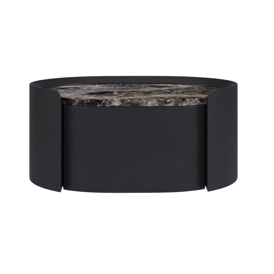 Black and Marble-Effect 1 Drawer Floating Bedside Table - Raffaele