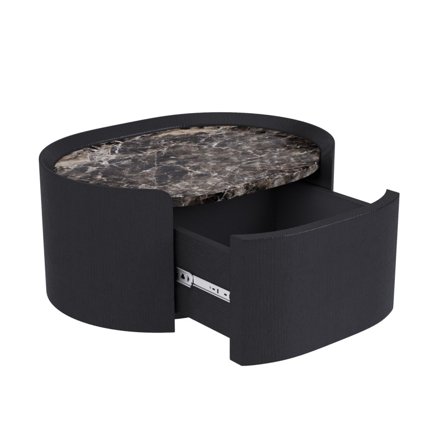 Black and Marble-Effect 1 Drawer Floating Bedside Table - Raffaele