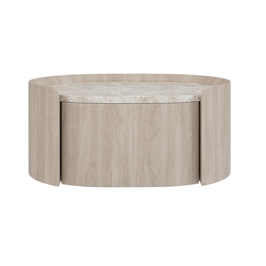 Light Wood and Marble-Effect 1 Drawer Floating Bedside Table - Raffaele