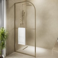 1000mm Brushed Brass Curved Glass Shower Screen for Wet Room & Walk In Shower - Raya