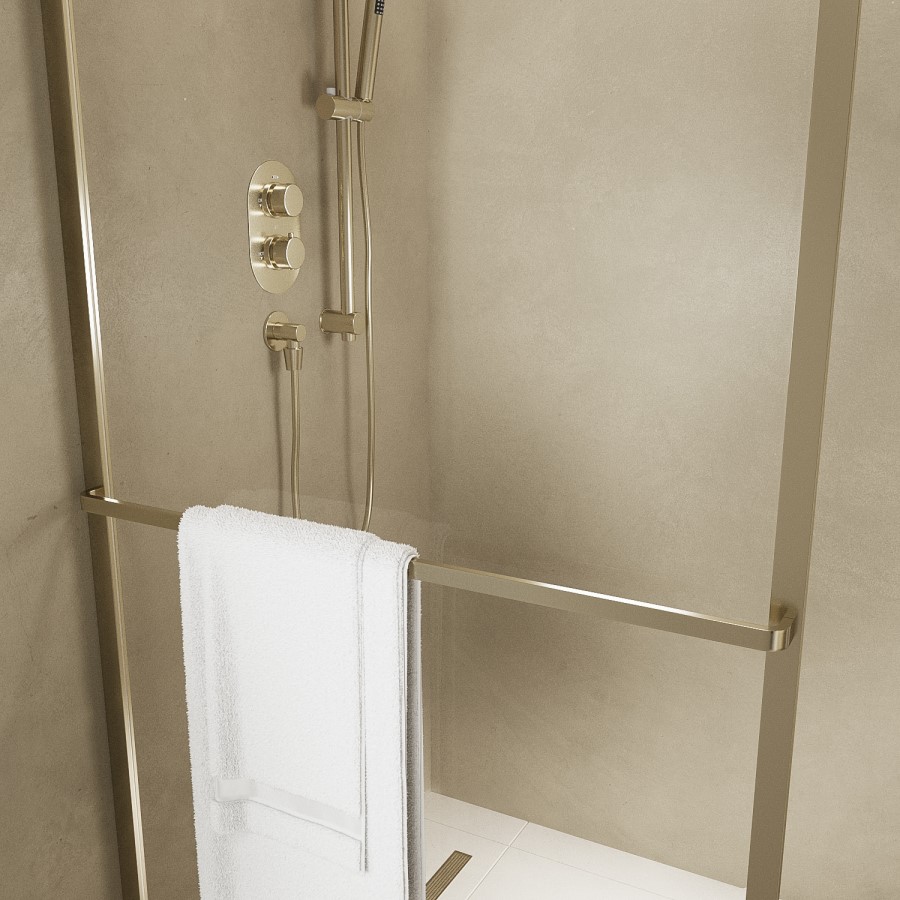1000mm Brushed Brass Curved Glass Shower Screen for Wet Room & Walk In Shower - Raya