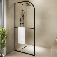 900mm Black Curved Glass Shower Screen for Wet Room & Walk In Shower - Raya