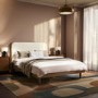 Walnut Double Wooden Bed Frame With Upholstered Curved Headboard - Reece