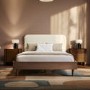 Walnut Double Wooden Bed Frame With Upholstered Curved Headboard - Reece