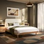 Oak Double Wooden Bed Frame With Upholstered Curved Headboard - Reece