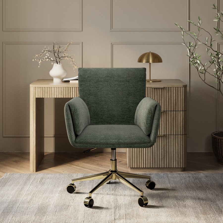 Green Chenille Swivel Office Chair - Reed 