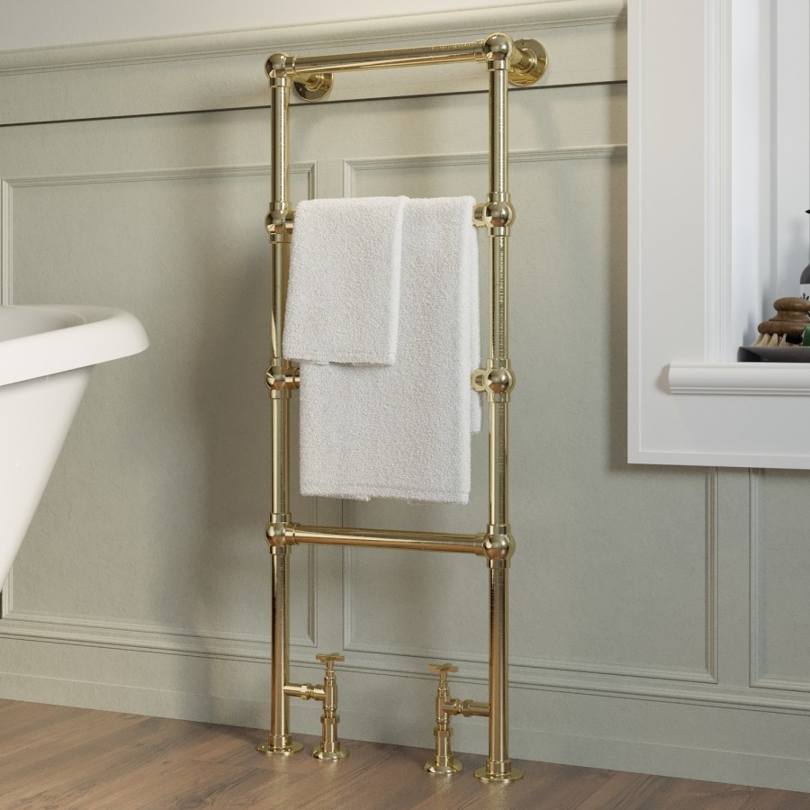 Brass Vertical Traditional Towel Rail Radiator 1200 x 479mm - Regent