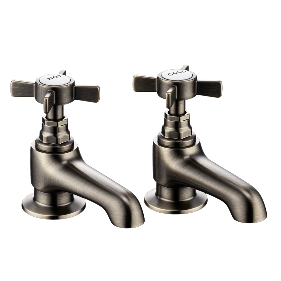 Antique Brass Crosshead Basin Pillar Taps - Ripley