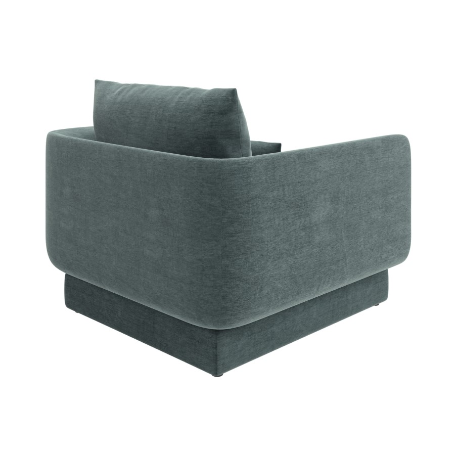 ONLY OPENED - Blue Chenille Armchair with Cushion - Ramses 