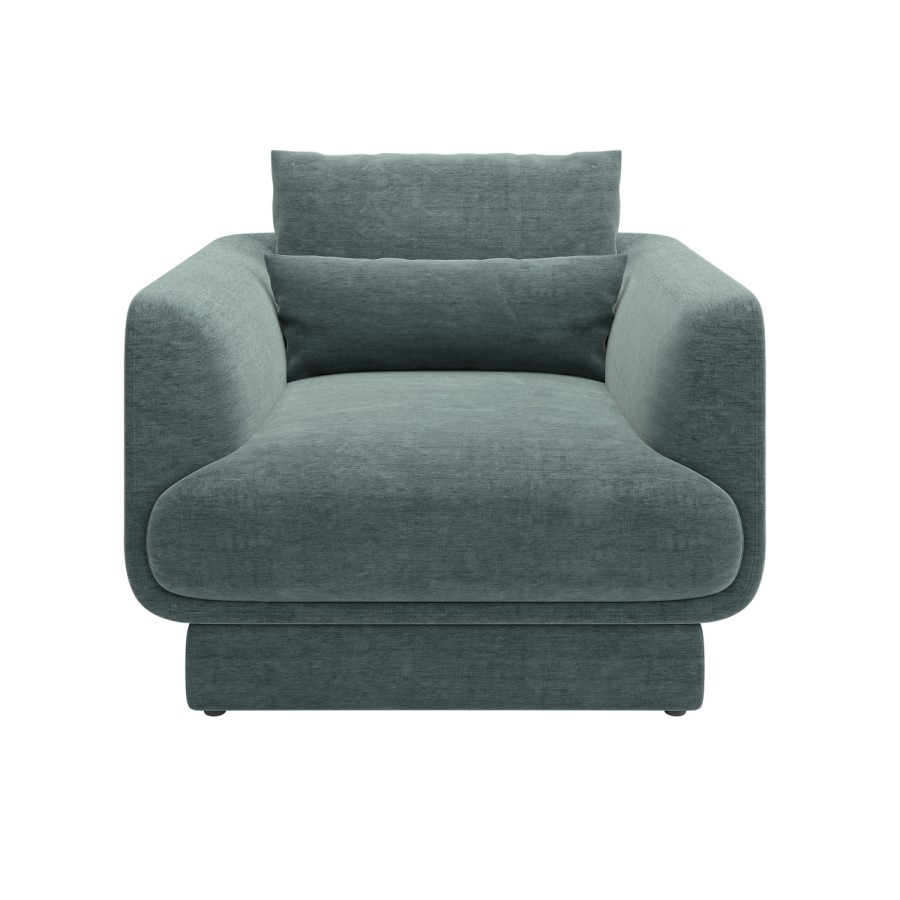 ONLY OPENED - Blue Chenille Armchair with Cushion - Ramses 
