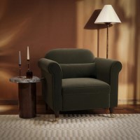 Khaki Green Velvet Traditional Armchair - Ramona