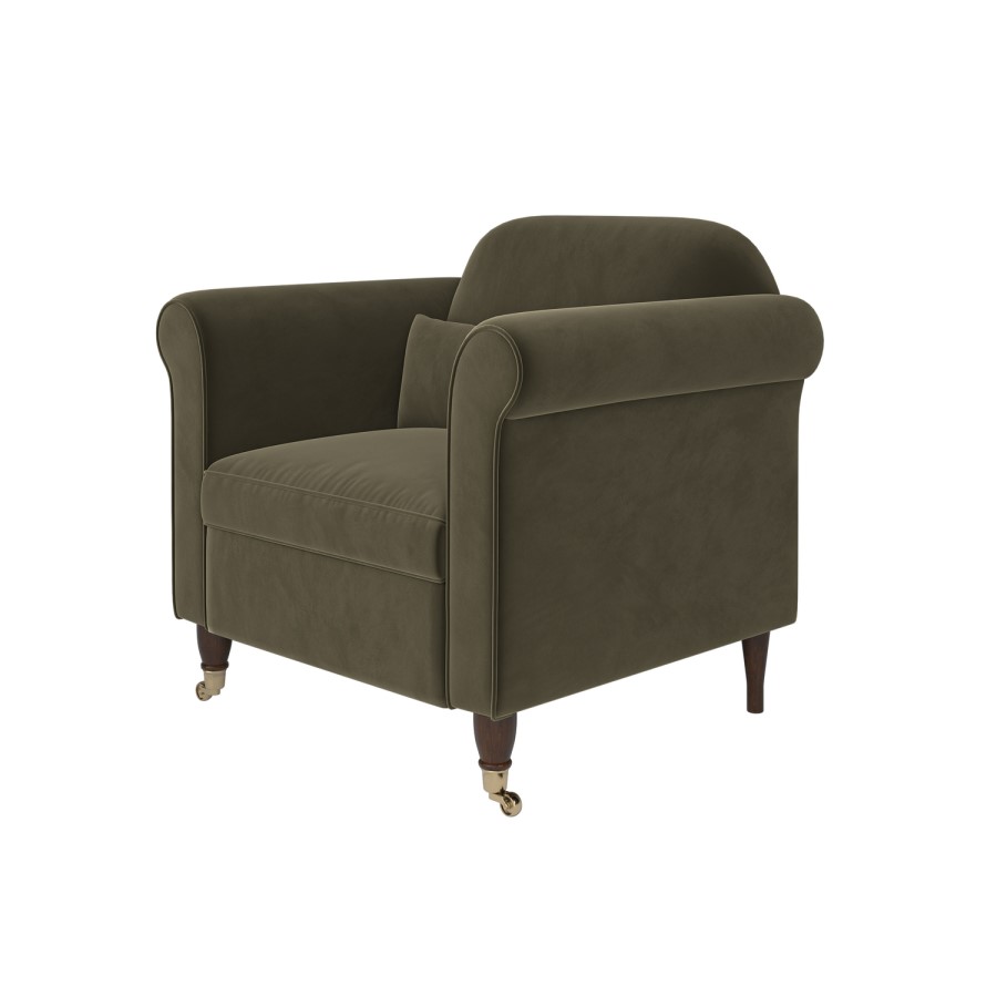 Khaki Green Velvet Traditional Armchair - Ramona