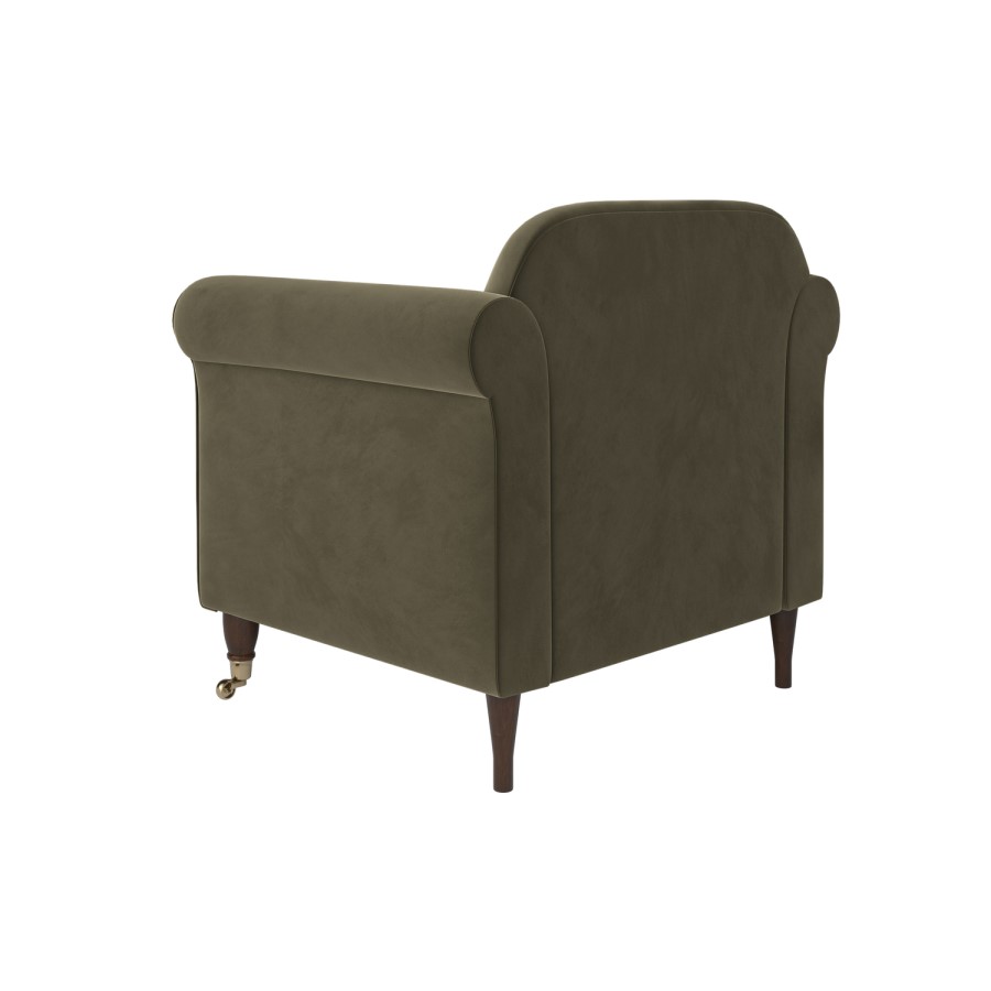 Khaki Green Velvet Traditional Armchair - Ramona