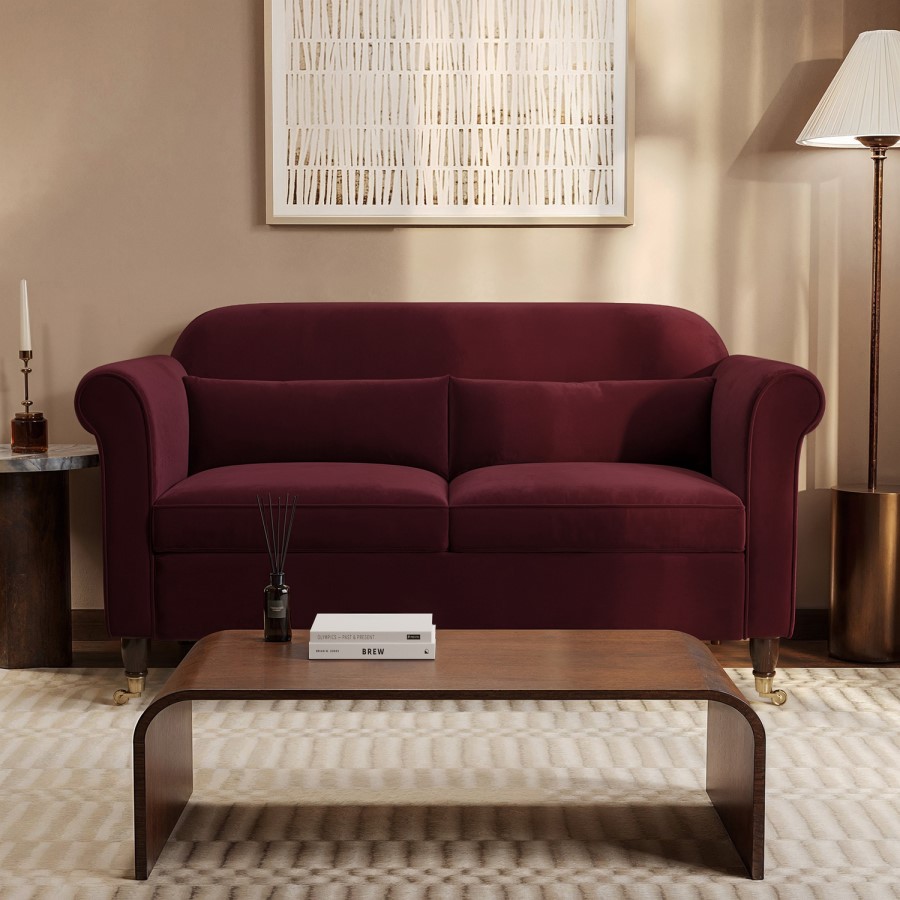 Burgundy Velvet 2 Seater Traditional Sofa - Ramona