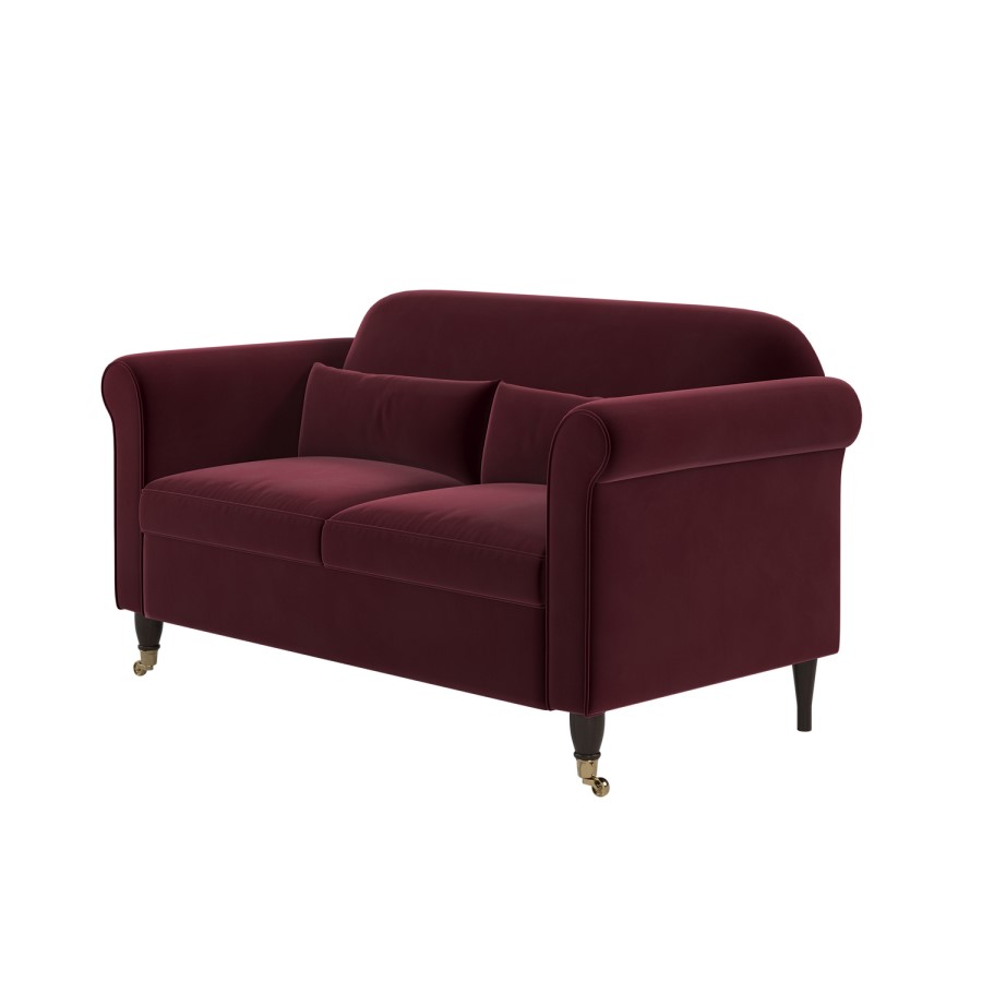 Burgundy Velvet 2 Seater Traditional Sofa - Ramona