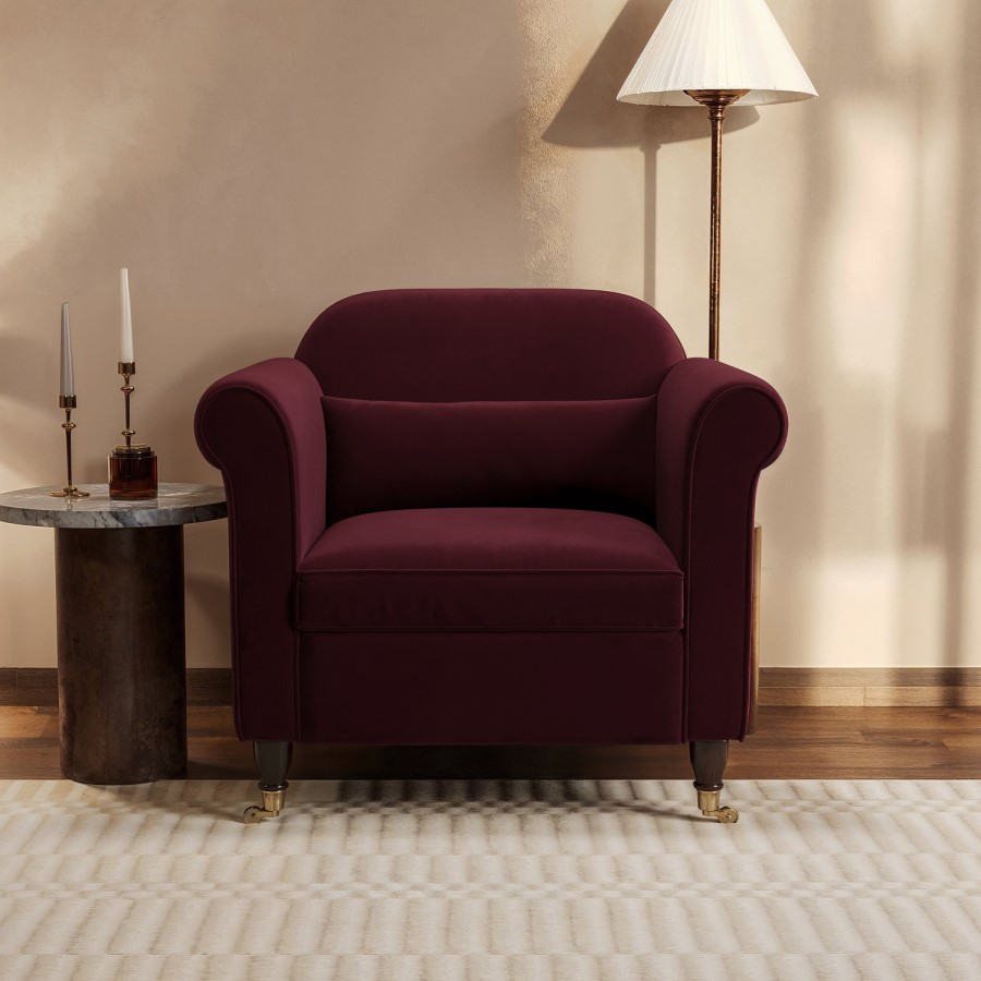 Burgundy Velvet Traditional Armchair - Ramona