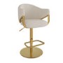 Beige Upholstered Adjustable Swivel Bar Stool with Gold Base - Ronnie