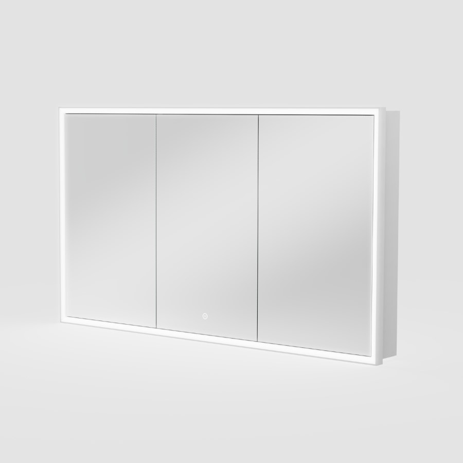 Triple Door Recessed Bathroom Mirror Cabinet with Lights Demister & Socket 1200 x 700mm - Rona