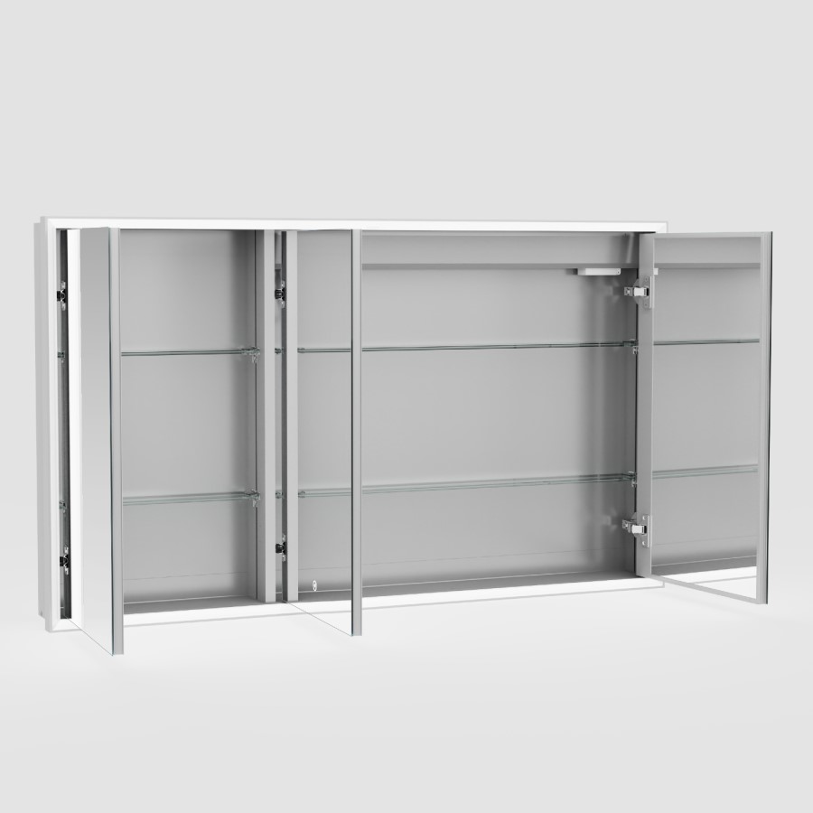 Triple Door Recessed Bathroom Mirror Cabinet with Lights Demister & Socket 1200 x 700mm - Rona