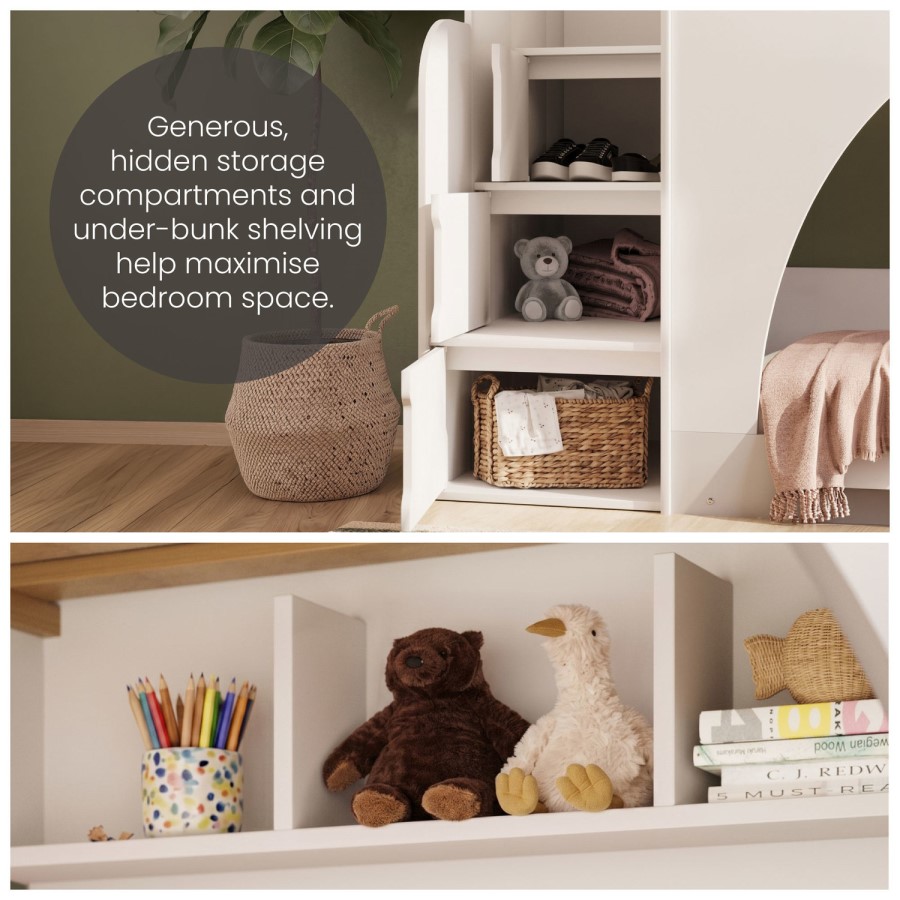 White Bunk Bed with Stairs and Storage - Rossa