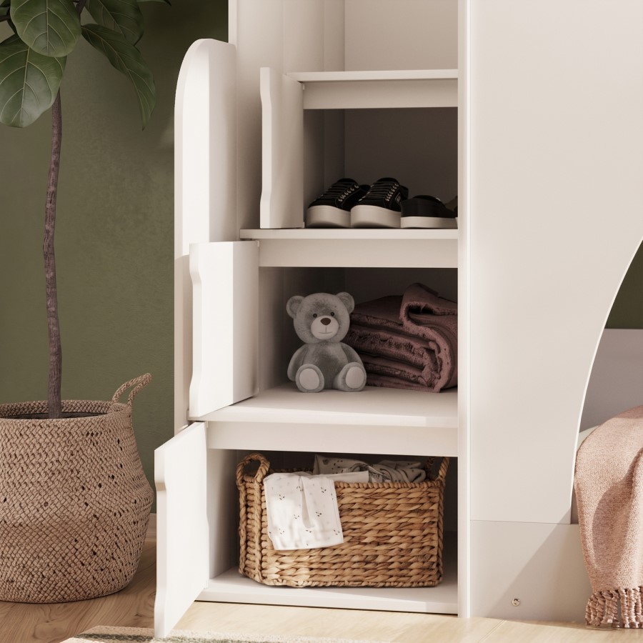 White Bunk Bed with Stairs and Storage - Rossa