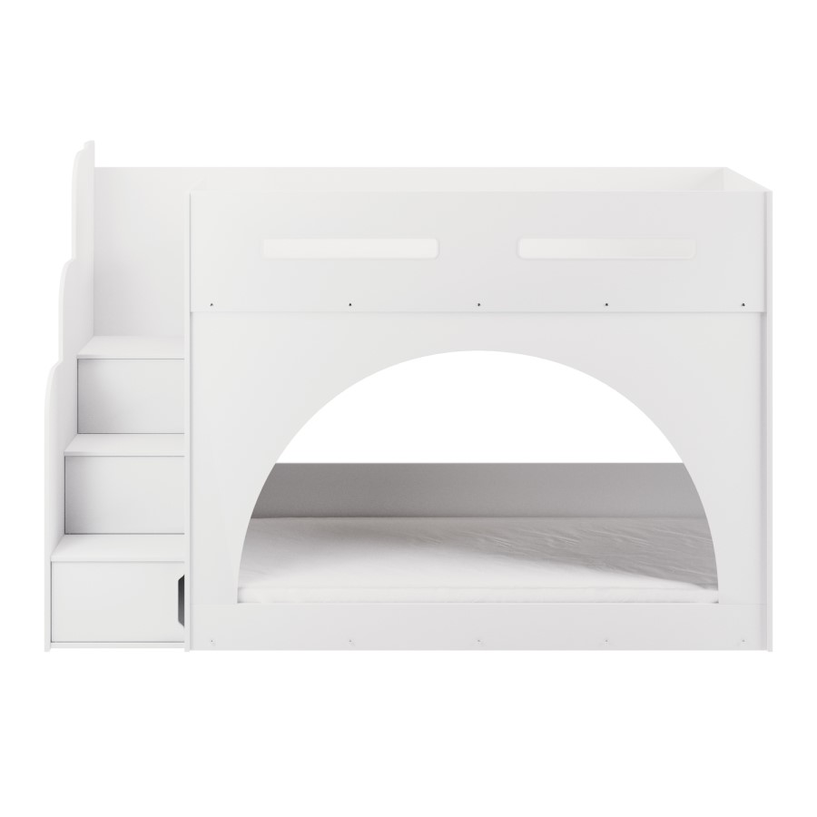 White Bunk Bed with Stairs and Storage - Rossa