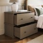 Wide Dark Wood 2 Drawer Bedside Table - Ralph
