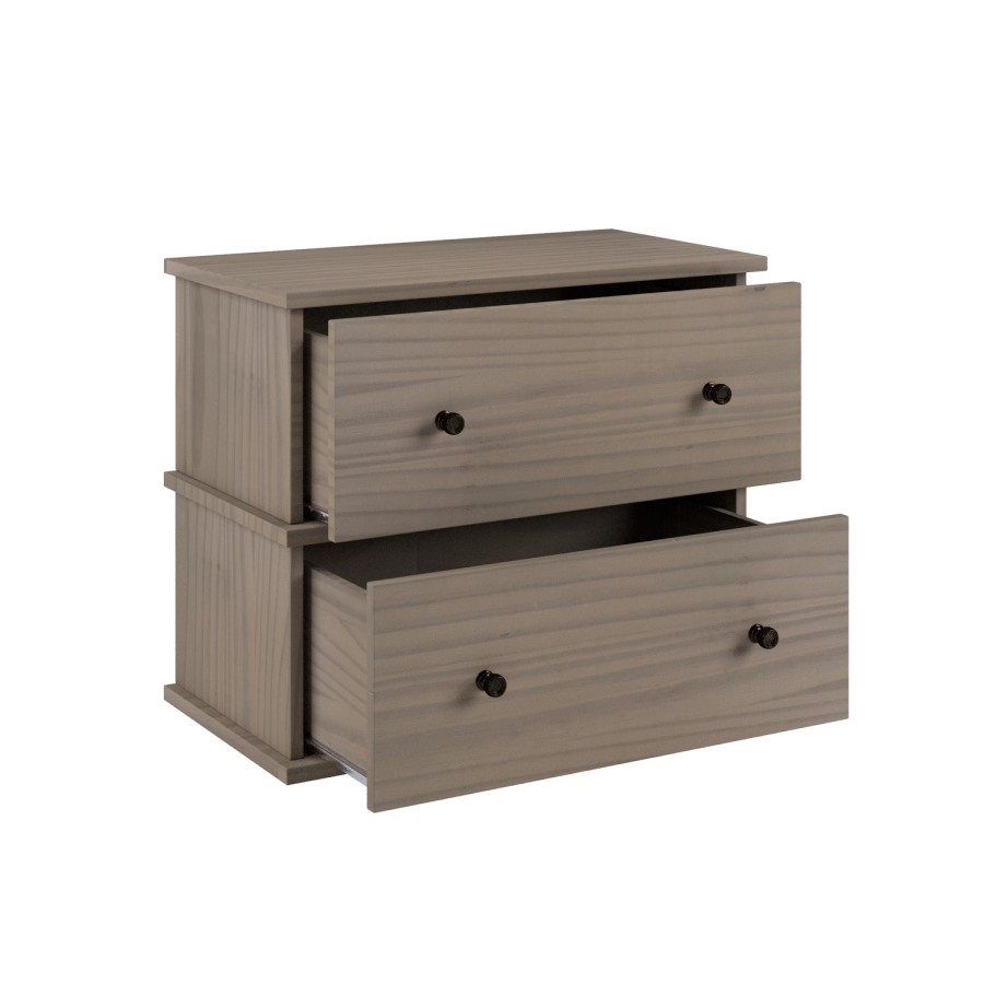 Wide Dark Wood 2 Drawer Bedside Table - Ralph