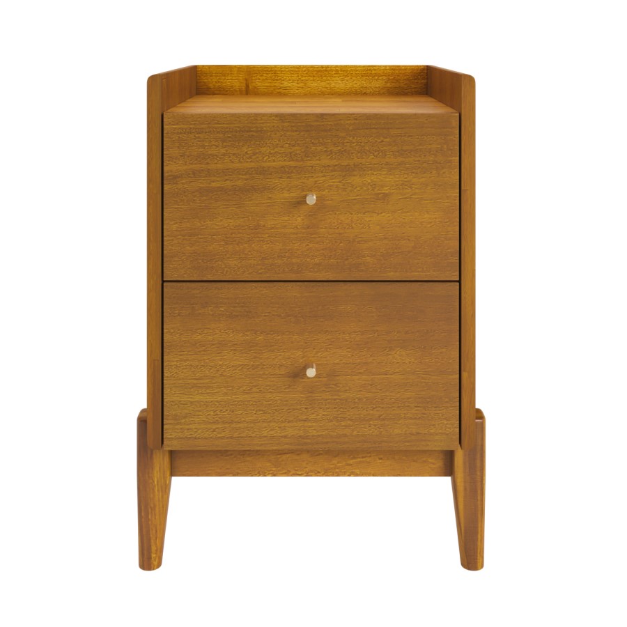 Wooden Mid-Century Tall 2-Drawer Bedside Table - Rumi