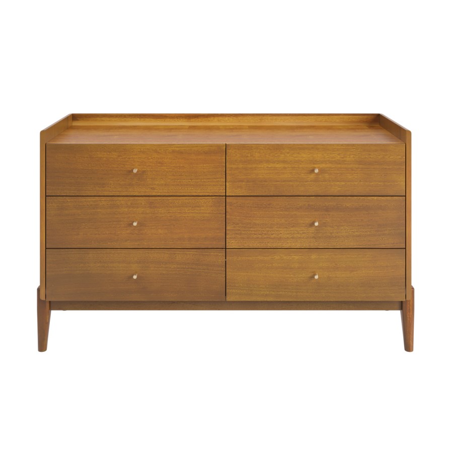 Wide Wooden Mid-Century 6 Drawer Chest of Drawers - Rumi