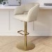 Curved Beige Upholstered Adjustable Swivel Bar Stool with Gold Base - Runa