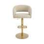 Curved Beige Upholstered Adjustable Swivel Bar Stool with Gold Base - Runa