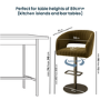 Curved Olive Green Velvet Adjustable Swivel Bar Stool with Brass Base - Runa