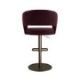 Set of 2 Curved Burgundy Velvet Adjustable Swivel Bar Stools with Brass Base - Runa