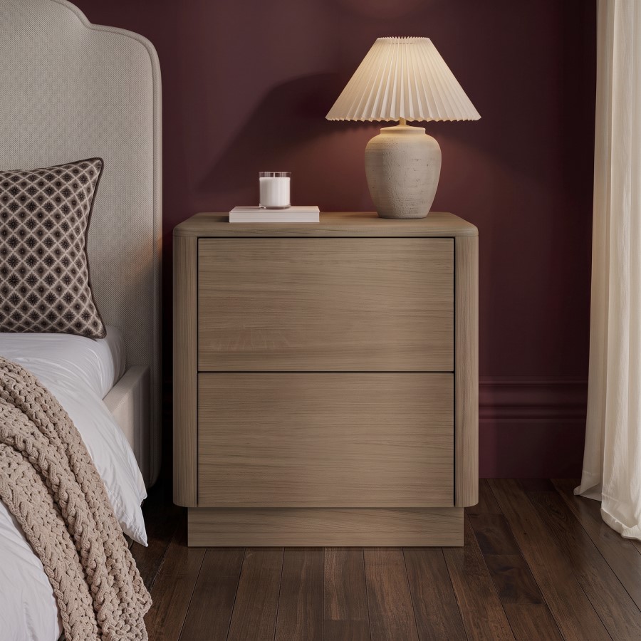 Modern Oak 2 Drawer Bedside Table - Rowan