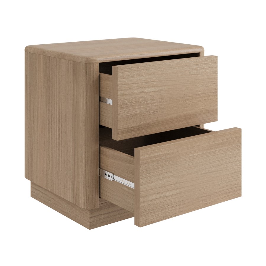 Modern Oak 2 Drawer Bedside Table - Rowan