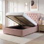 Pink Velvet King Size Ottoman Bed with Winged Chesterfield Headboard - Safina