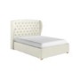Cream Upholstered King Size Ottoman Bed with Winged Chesterfield Headboard - Safina