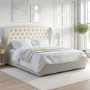 Cream Upholstered Super King Ottoman Bed with Winged Chesterfield Headboard - Safina