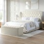 ONLY OPENED - Cream Fabric Super King Ottoman Bed with Winged Headboard - Safina
