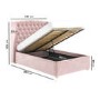 Pink Velvet Small Double Ottoman Bed with Winged Chesterfield Headboard - Safina