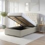 Cream Upholstered Small Double Ottoman Bed with Winged Chesterfield Headboard - Safina
