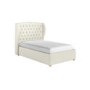 Cream Upholstered Small Double Ottoman Bed with Winged Chesterfield Headboard - Safina