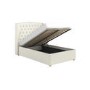 Cream Upholstered Small Double Ottoman Bed with Winged Chesterfield Headboard - Safina