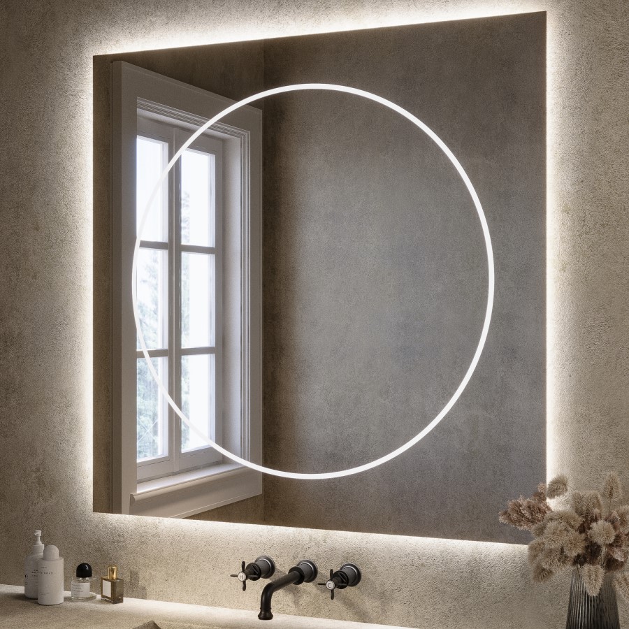 Square Front and Backlit Heated Bathroom Mirror with Lights 1000mm - Saturn