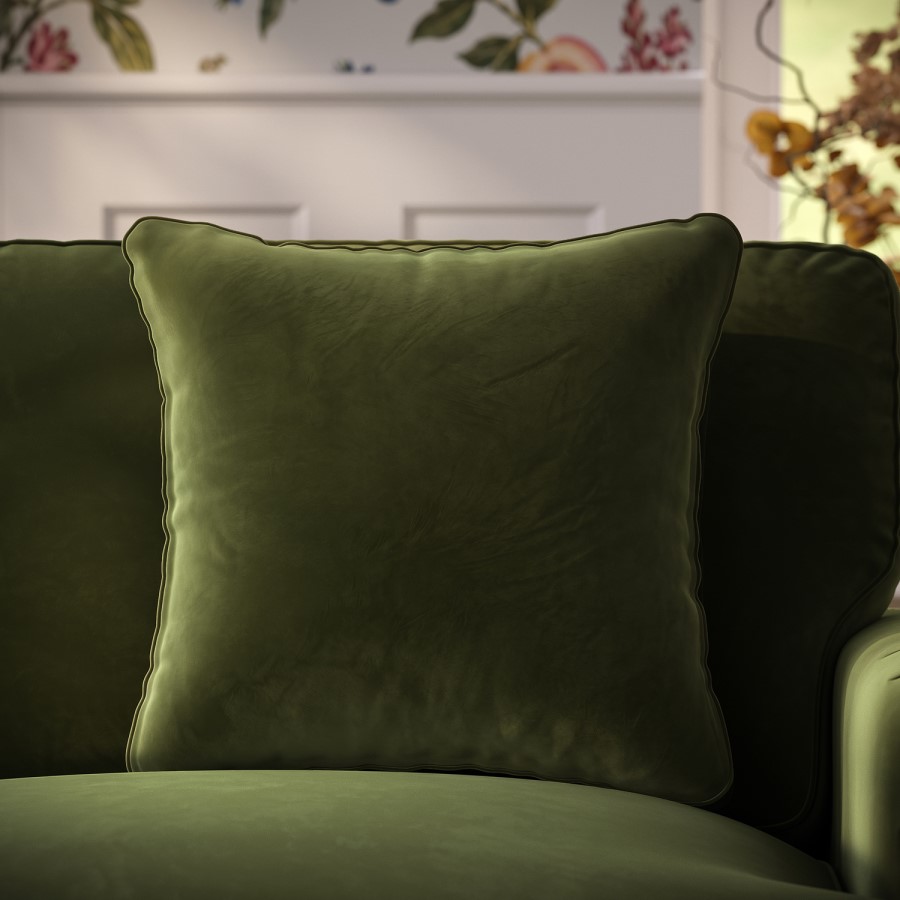 Olive Green Velvet Fibre Filled Sofa Scatter Cushion - 50 x 50cm - Payton