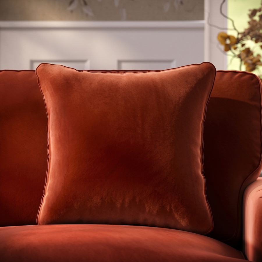 Burnt Orange Velvet Fibre Filled Sofa Scatter Cushion - 50 x 50cm - Payton