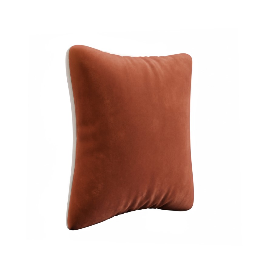 Orange and Beige Velvet Fibre Filled Reversible Sofa Scatter Cushion - 45 x 45cm - Orin