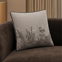 Beige Floral Patterned Piped Sofa Scatter Cushion - 45 x 45cm - Tara
