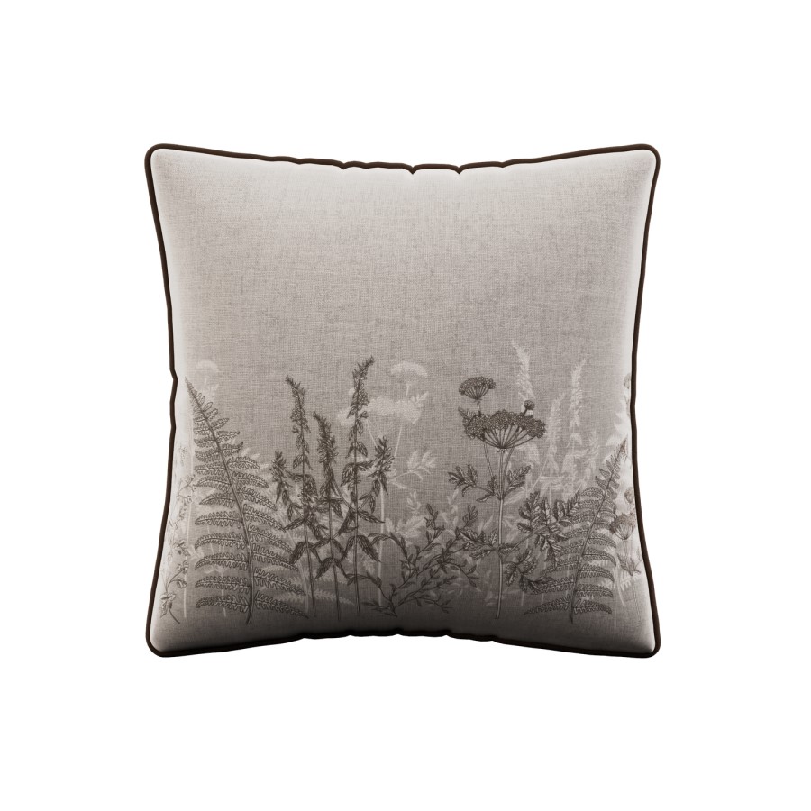 Beige Floral Patterned Piped Sofa Scatter Cushion - 45 x 45cm - Tara